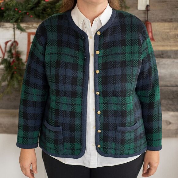 Cardigan RL Christmas Women XL Chore Plaid Tartan Dark Academia Holiday Sweater - Picture 1 of 11